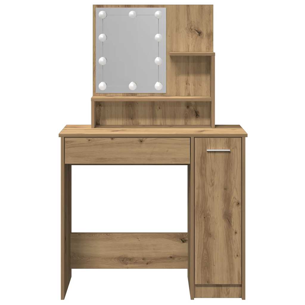 vidaXL Toaletka z oświetleniem LED, dąb artisan, 86,5x35x136 cm
