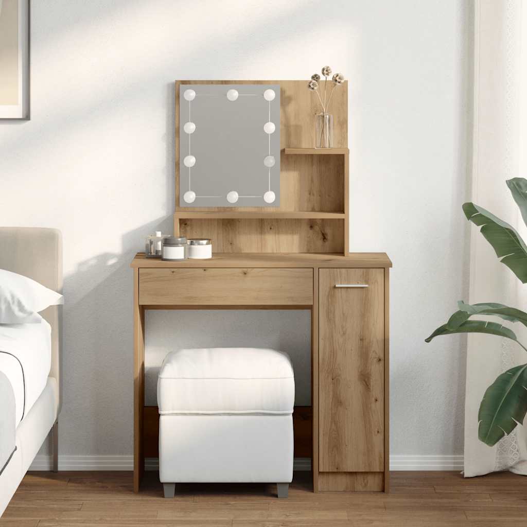 vidaXL Toaletka z oświetleniem LED, dąb artisan, 86,5x35x136 cm