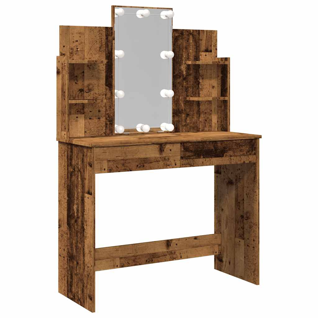 vidaXL Toaletka z oświetleniem LED, stare drewno, 96x40x142 cm