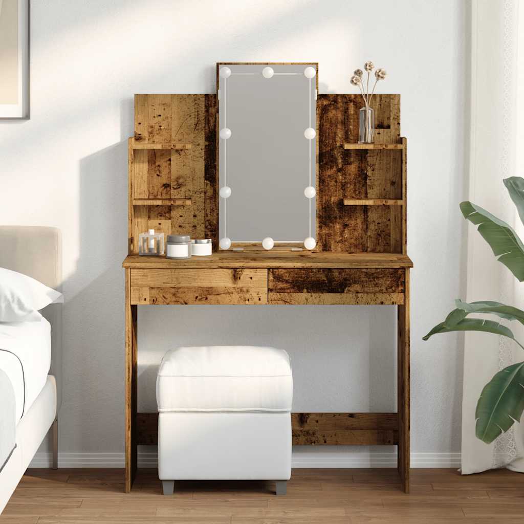 vidaXL Toaletka z oświetleniem LED, stare drewno, 96x40x142 cm