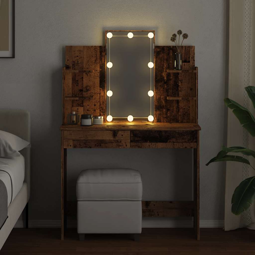 vidaXL Toaletka z oświetleniem LED, stare drewno, 96x40x142 cm