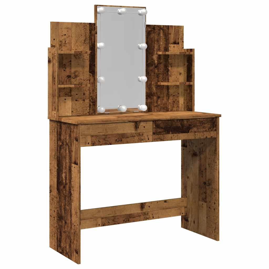 vidaXL Toaletka z oświetleniem LED, stare drewno, 96x40x142 cm