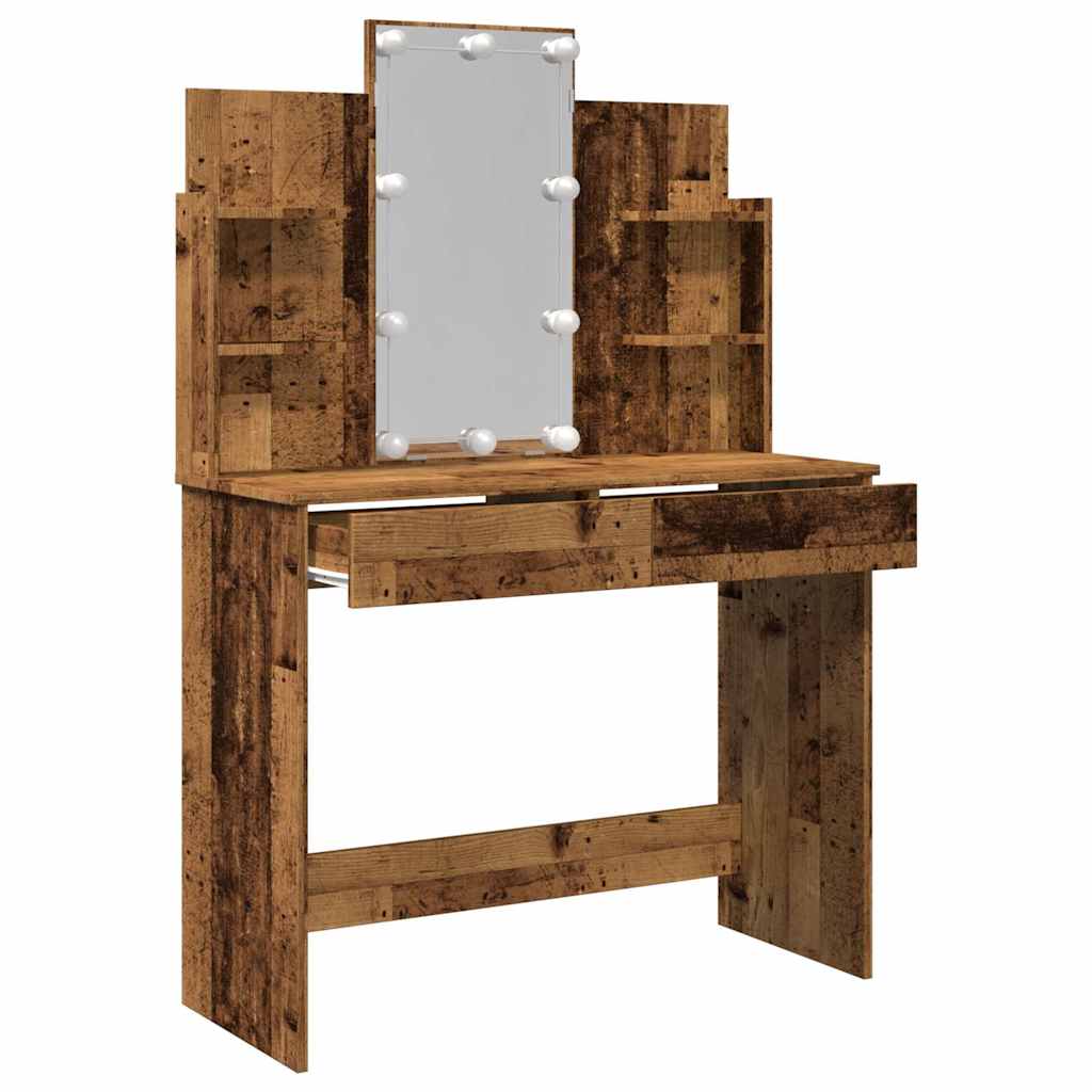 vidaXL Toaletka z oświetleniem LED, stare drewno, 96x40x142 cm