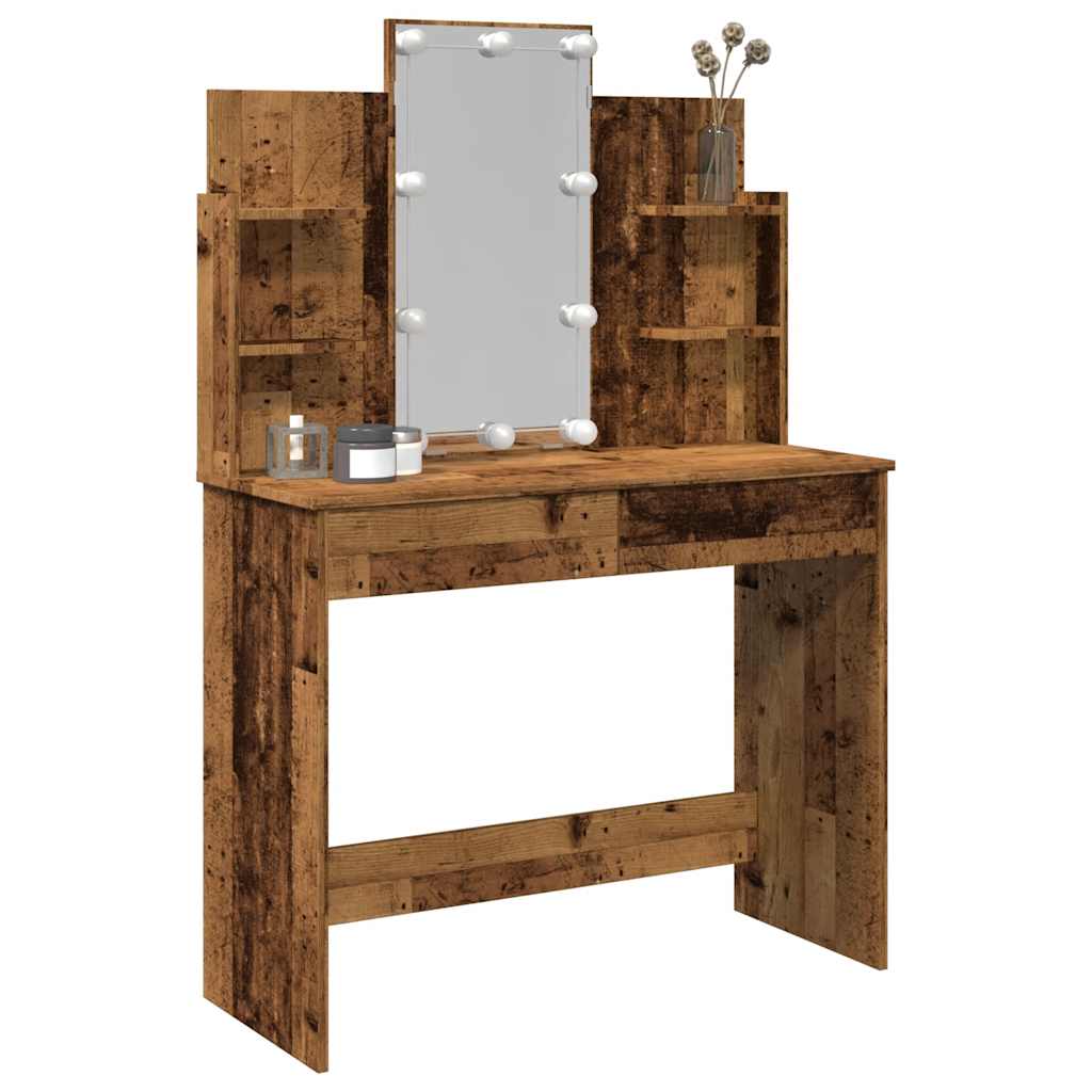 vidaXL Toaletka z oświetleniem LED, stare drewno, 96x40x142 cm
