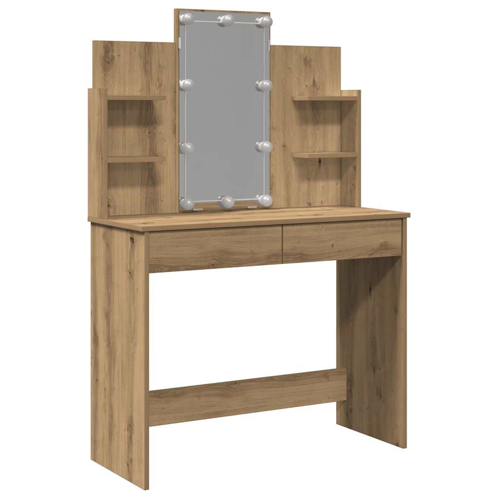 vidaXL Toaletka z oświetleniem LED, dąb artisan, 96x40x142 cm