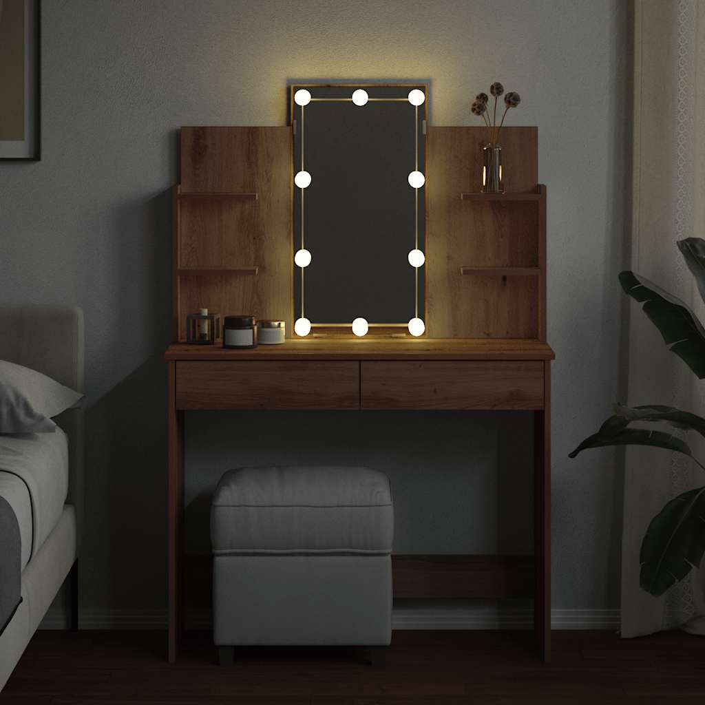 vidaXL Toaletka z oświetleniem LED, dąb artisan, 96x40x142 cm