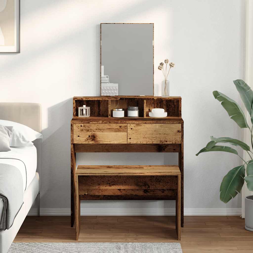 vidaXL Taboret toaletowy Stare drewno 70x35x45 cm Drewno klejone