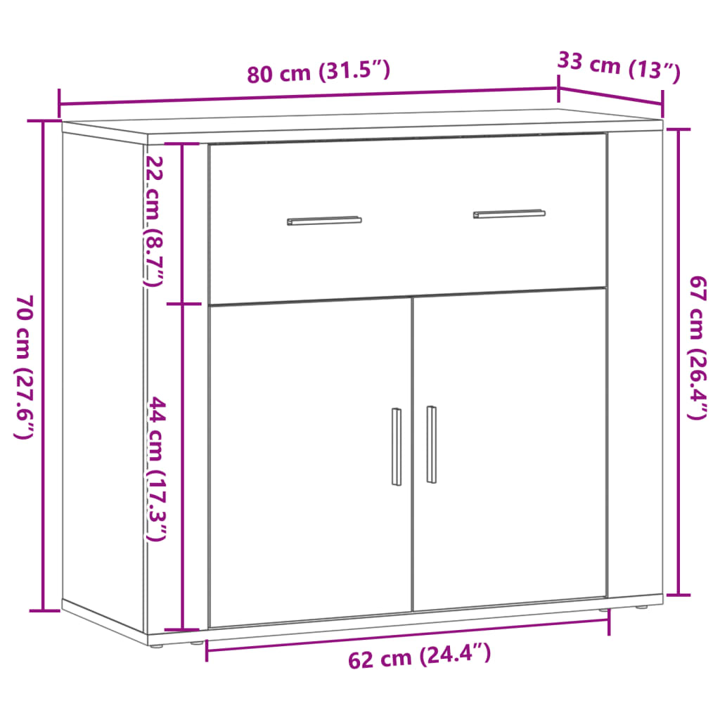 vidaXL Szafka, stare drewno, 80x33x70 cm, materiał drewnopochodny