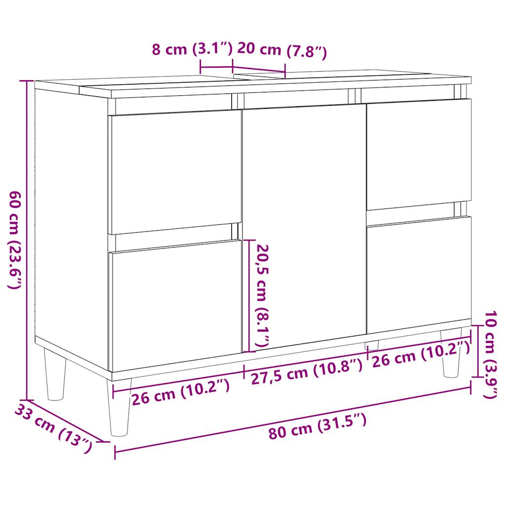 vidaXL Szafka pod umywalkę, stare drewno, 80x33x60 cm