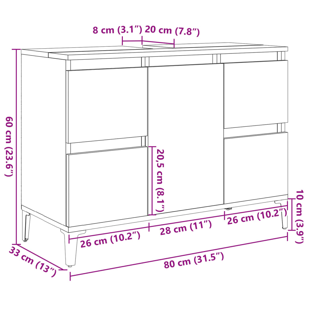 vidaXL Szafka pod umywalkę, stare drewno, 80x33x60 cm