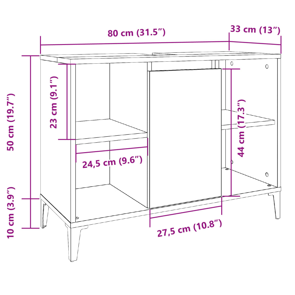 vidaXL Szafka pod umywalkę, stare drewno, 80x33x60 cm