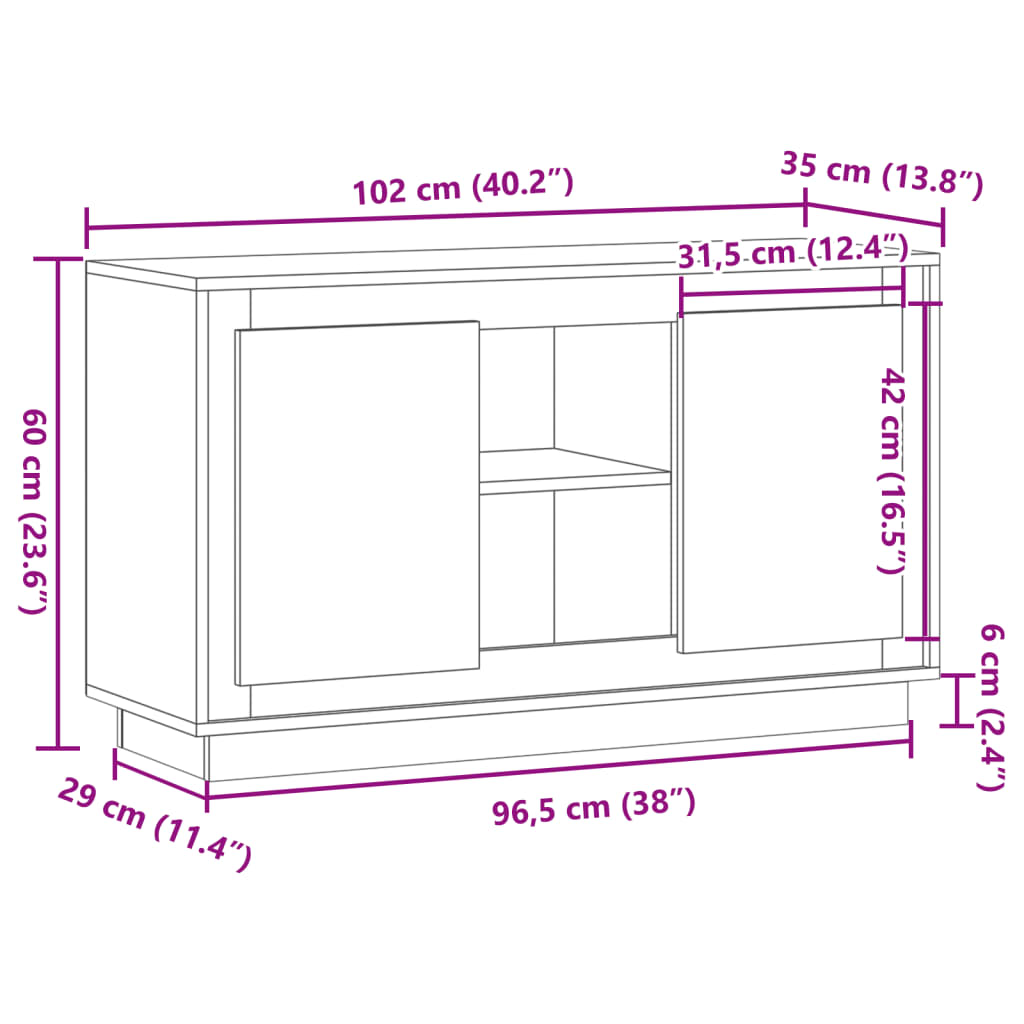 vidaXL Szafka, stare drewno, 102x35x60 cm, materiał drewnopochodny