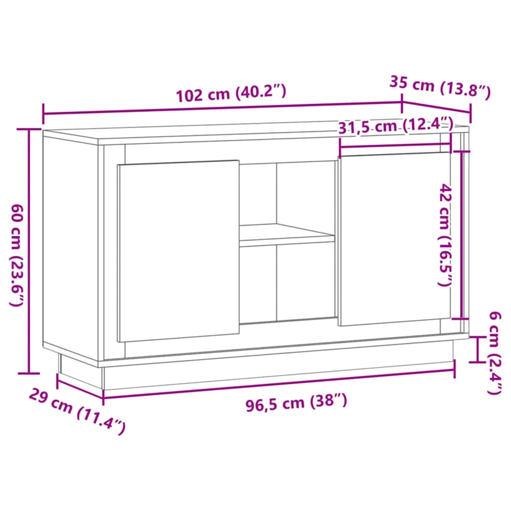 vidaXL Komoda Artisan Oak 102x35x55 cm Drewno konstrukcyjne