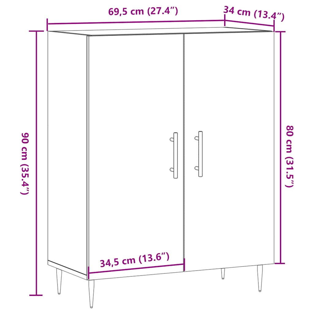 vidaXL Szafka, stare drewno, 69,5x34x90 cm, materiał drewnopochodny