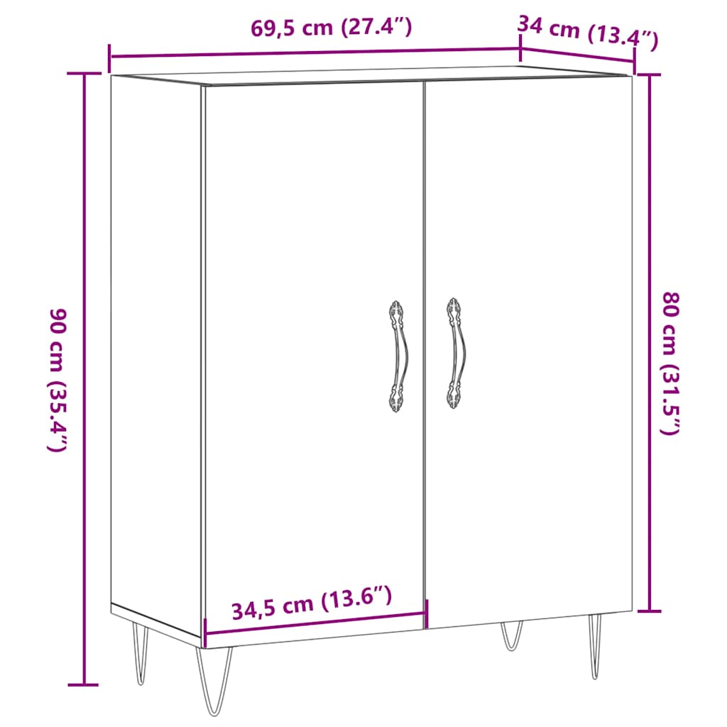 vidaXL Szafka, stare drewno, 69,5x34x90 cm, materiał drewnopochodny