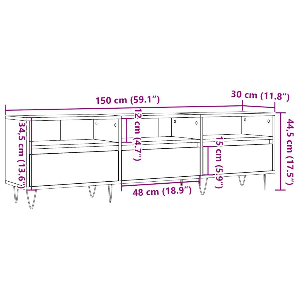 vidaXL Szafka pod TV, stare drewno, 150x30x44,5 cm