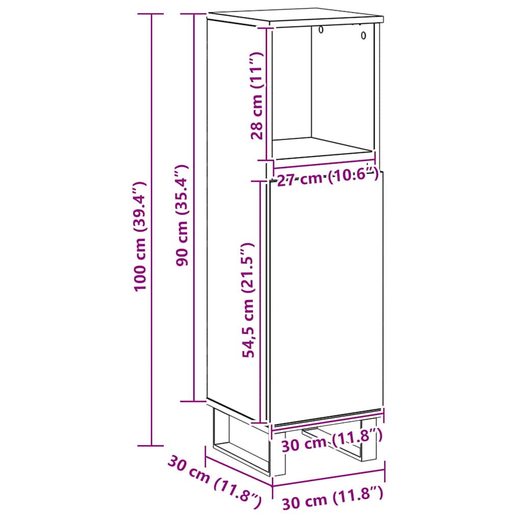 vidaXL Szafka łazienkowa, dąb artisan, 30x30x100 cm