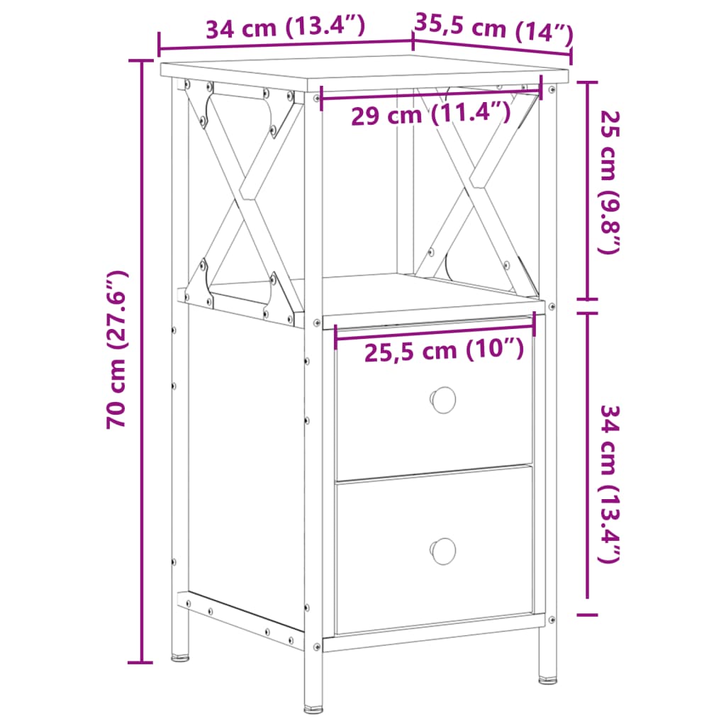 vidaXL Szafki nocne, 2 szt., stare drewno, 34x35,5x70 cm