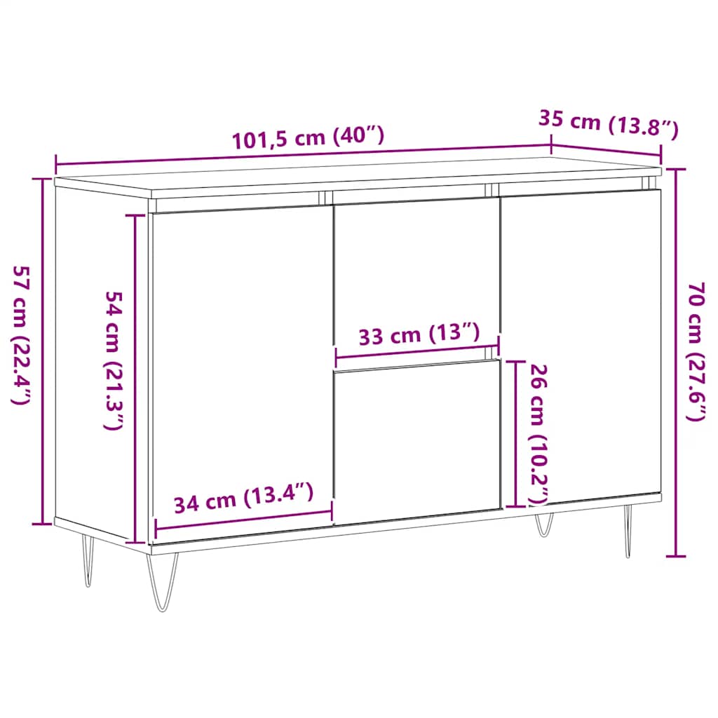 vidaXL Szafka, stare drewno, 101,5x35x70 cm, materiał drewnopochodny