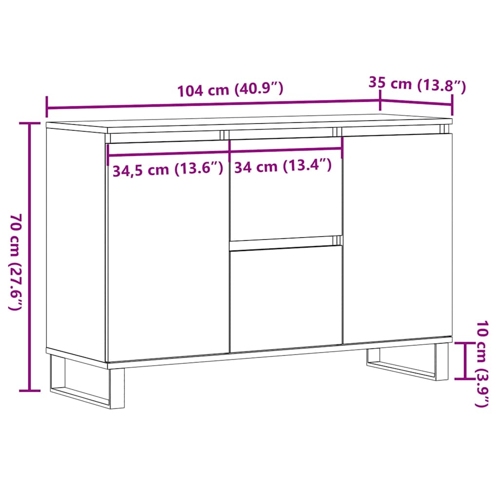 vidaXL Szafka, stare drewno, 101,5x35x70 cm, materiał drewnopochodny