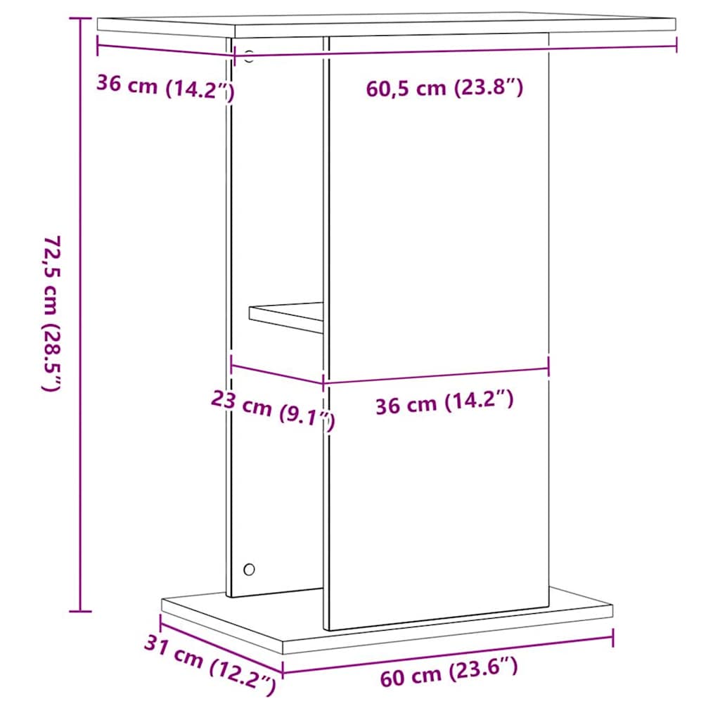 vidaXL Stojak pod akwarium Artisan Oak 36x60,5x72,5 cm Drewno konstrukcyjne