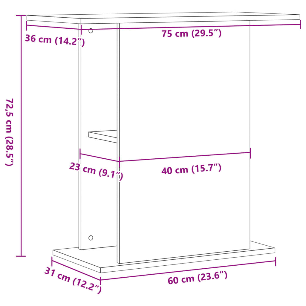 vidaXL Stojak pod akwarium Stare drewno 36x75x72,5 cm Drewno konstrukcyjne