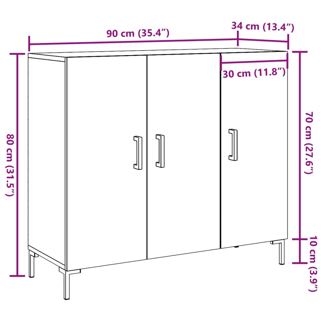 vidaXL Szafka, stare drewno, 90x34x80 cm, materiał drewnopochodny