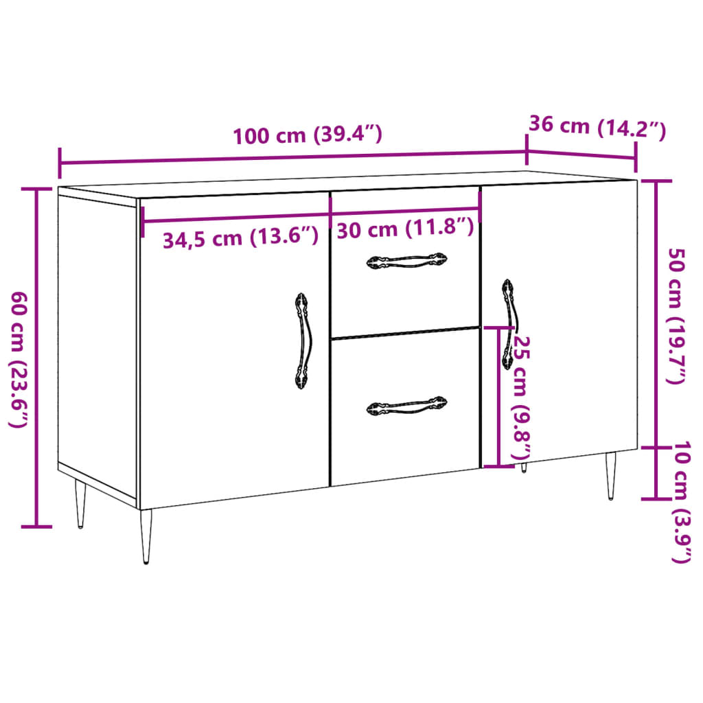 vidaXL Komoda, stare drewno, 100x36x60 cm, materiał drewnopochodny