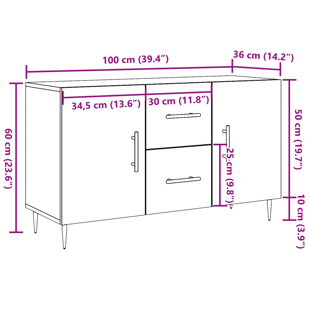 vidaXL Komoda, stare drewno, 100x36x60 cm, materiał drewnopochodny