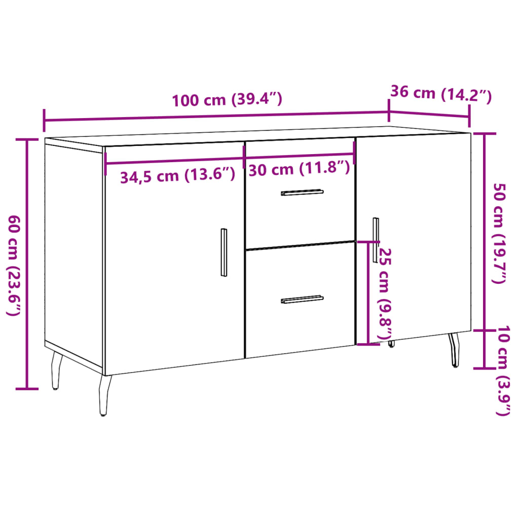 vidaXL Komoda, stare drewno, 100x36x60 cm, materiał drewnopochodny