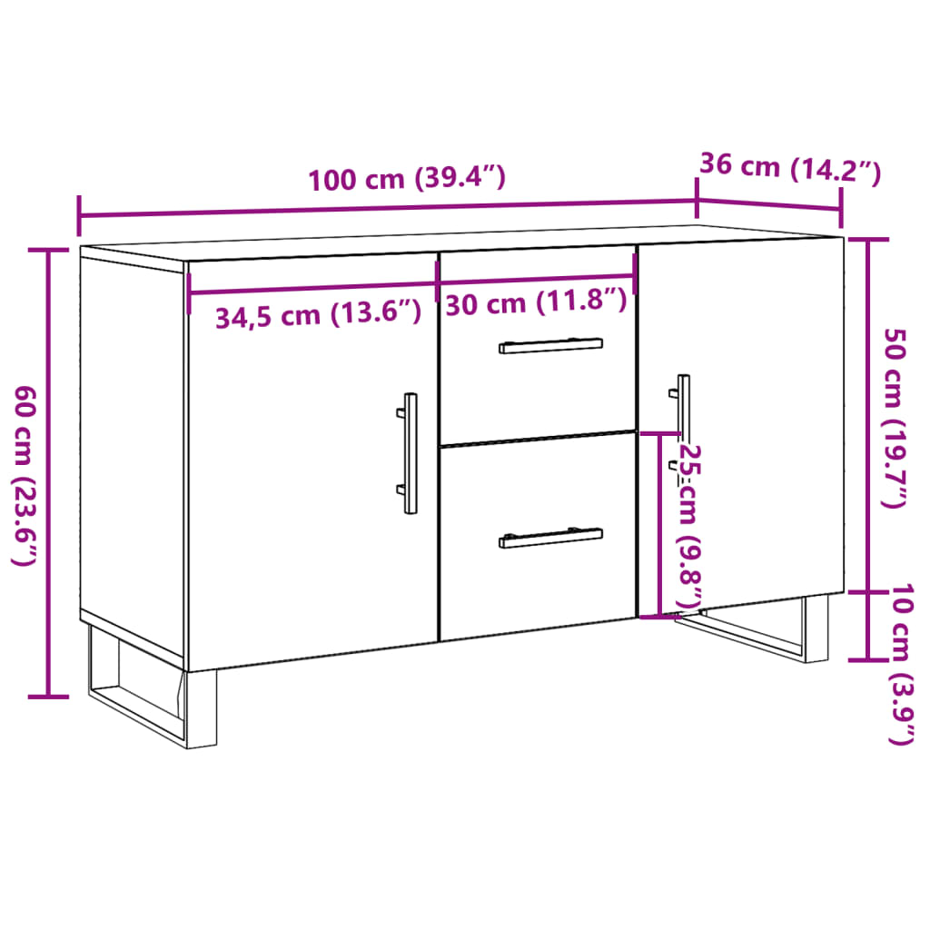 vidaXL Komoda, stare drewno, 100x36x60 cm, materiał drewnopochodny