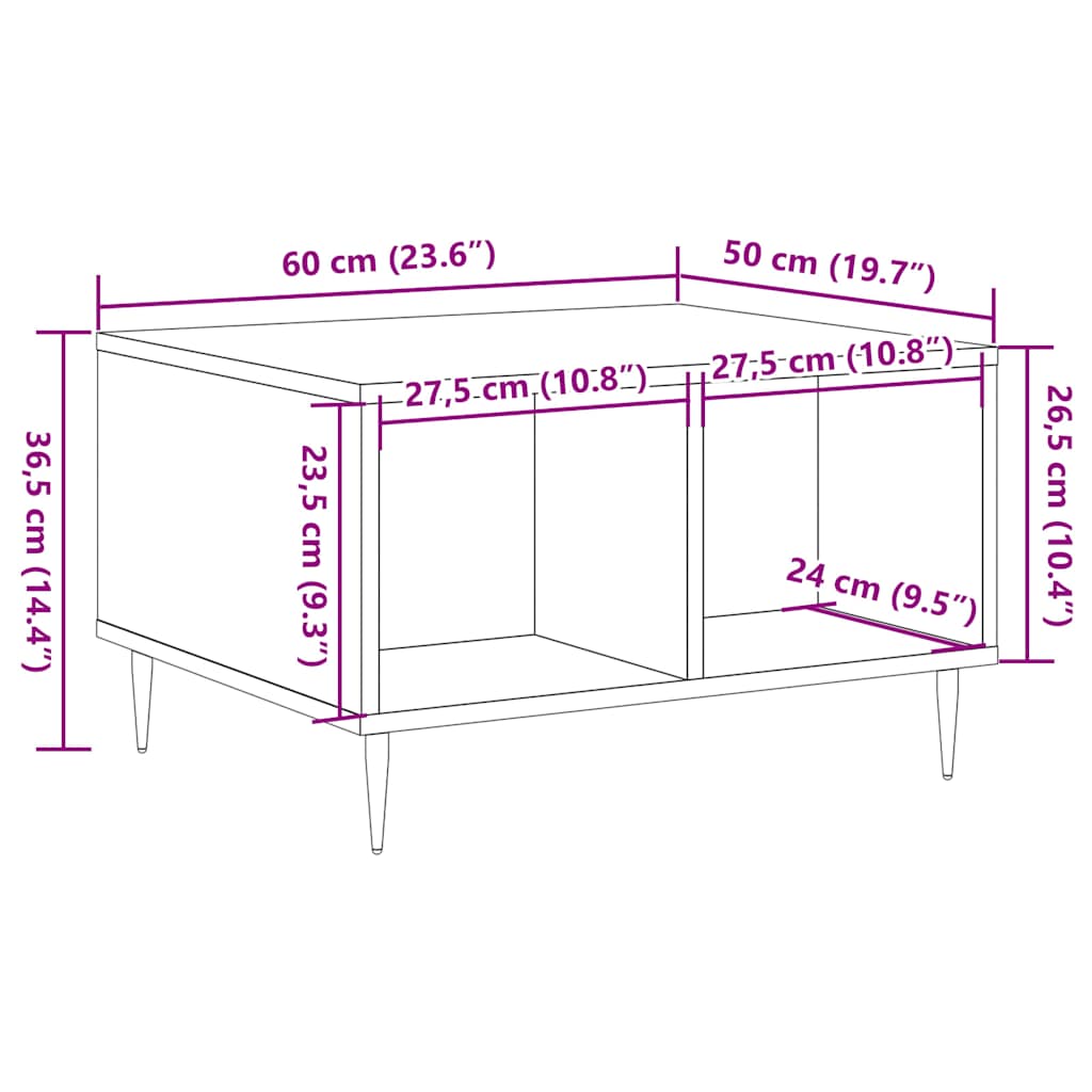 vidaXL Stolik kawowy, stare drewno, 60x50x36,5 cm