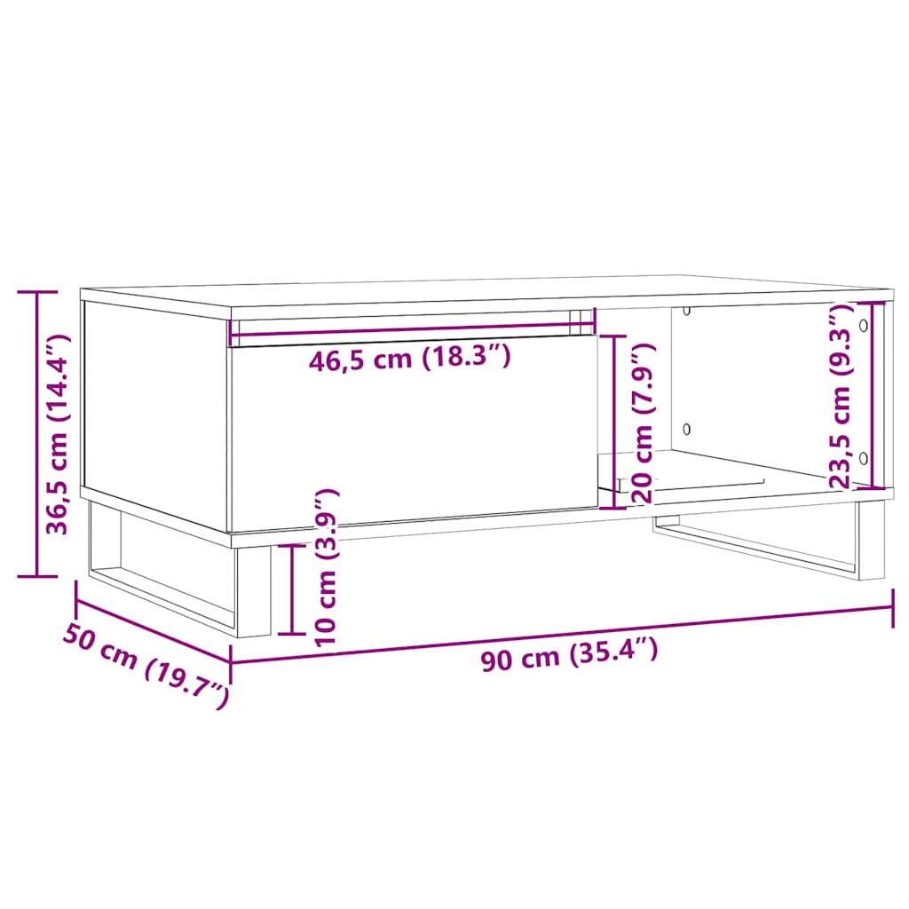 vidaXL Stolik kawowy, stare drewno, 90x50x36,5 cm
