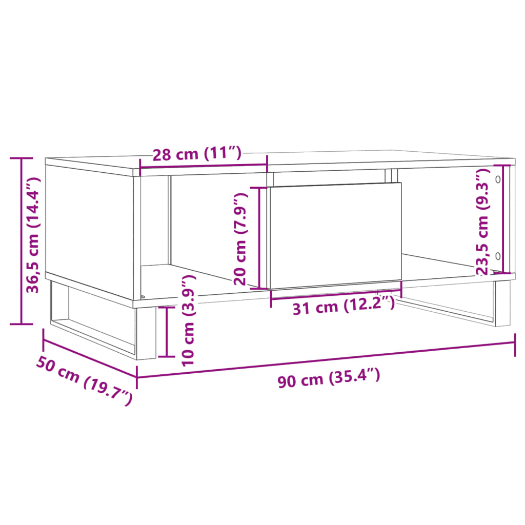 vidaXL Stolik kawowy, stare drewno, 90x50x36,5 cm