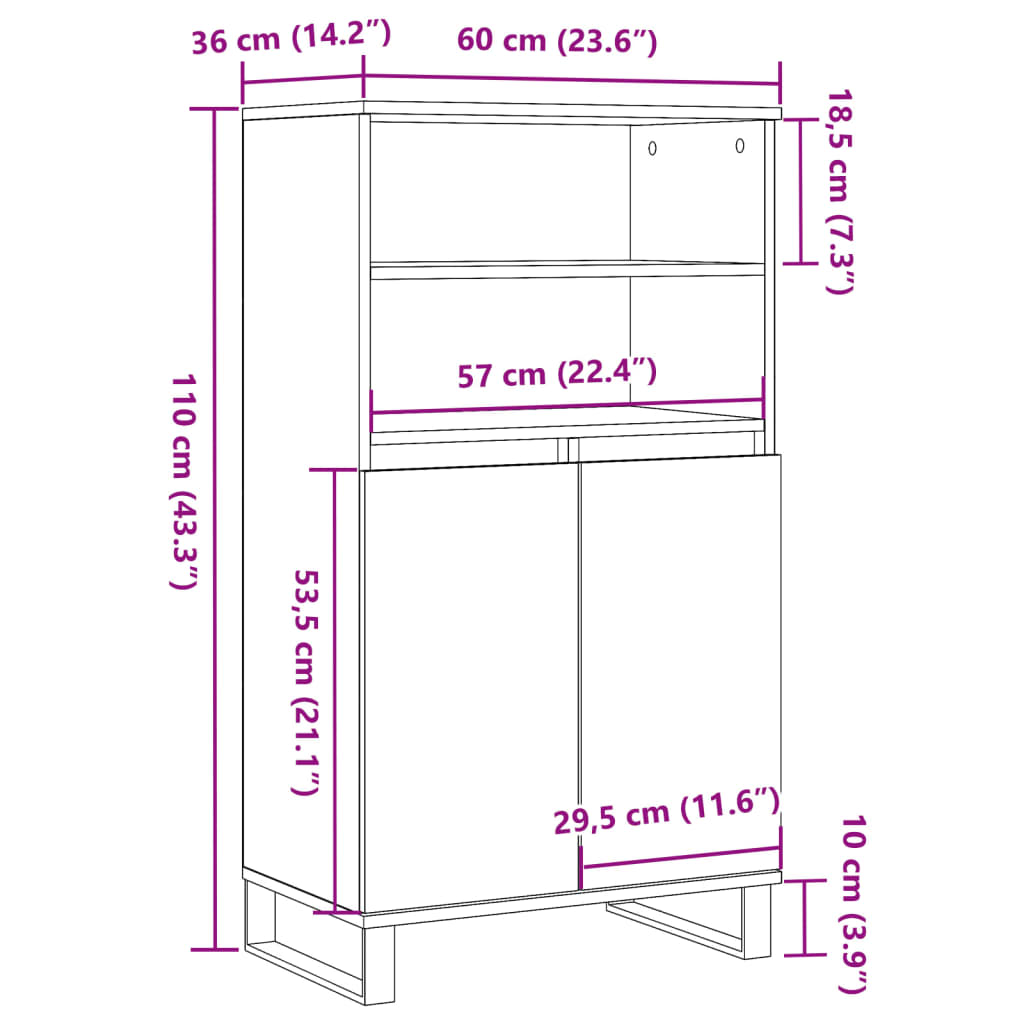 vidaXL Wysoka szafka, stare drewno, 60x36x110 cm