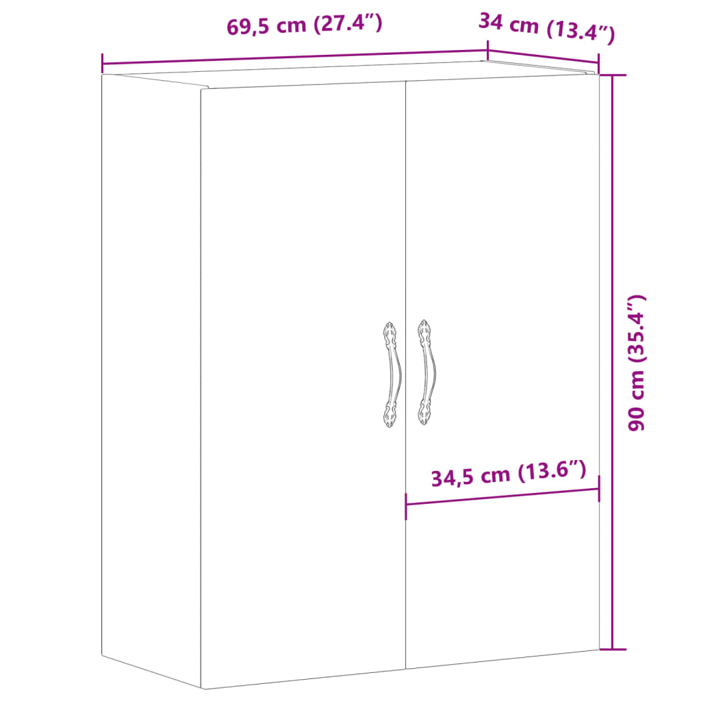 vidaXL Szafka wisząca, stare drewno, 69,5x34x90 cm