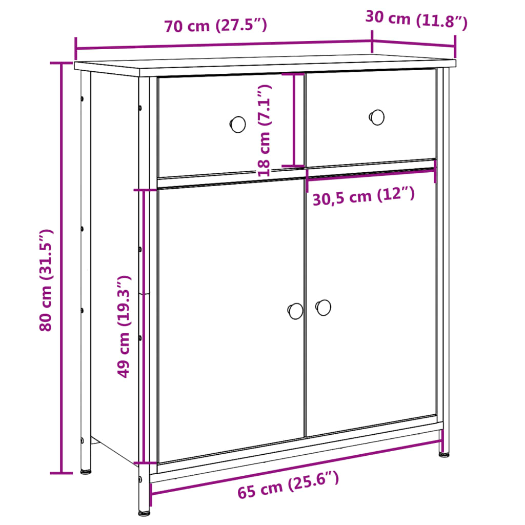 vidaXL Szafka, stare drewno, 70x30x80 cm, materiał drewnopochodny