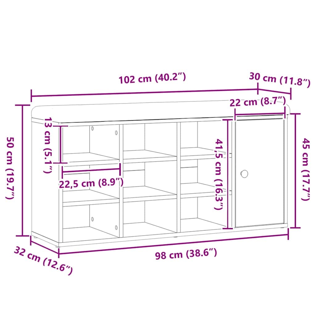 vidaXL Ławka na buty dąb artisan 102x32x50 cm Drewno klejone