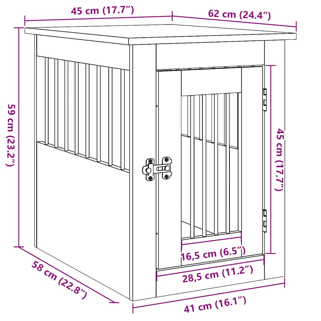 vidaXL Kojec dla psa, stare drewno, 45x62x59 cm
