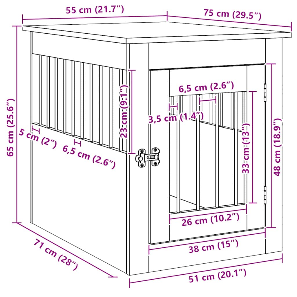 vidaXL Kojec dla psa, stare drewno, 55x75x65 cm