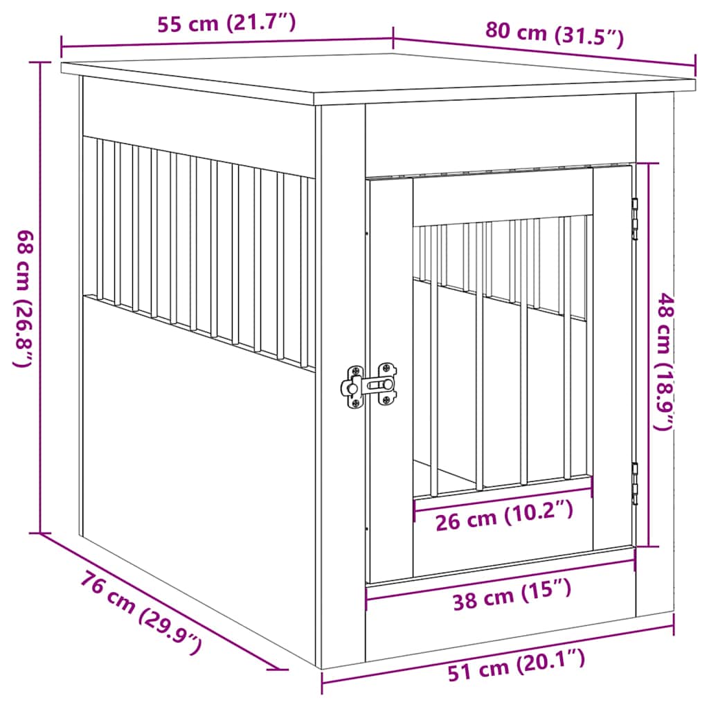 vidaXL Kojec dla psa, stare drewno, 55x80x68 cm