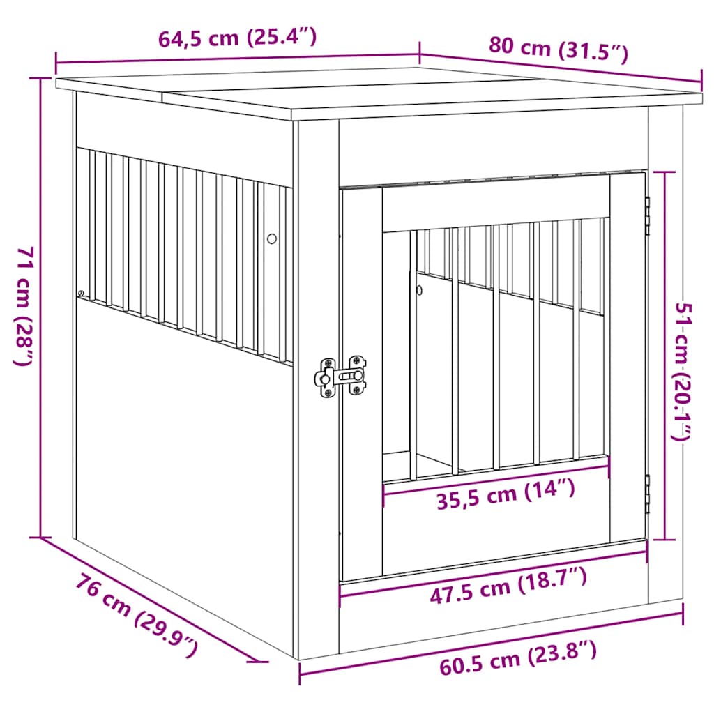 vidaXL Kojec dla psa, stare drewno, 64,5x80x71 cm