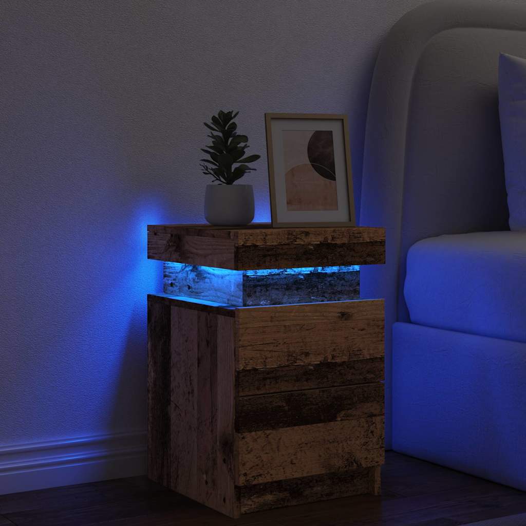 vidaXL Szafka nocna z LED, stare drewno, 35x39x55 cm