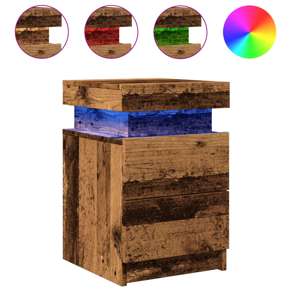 vidaXL Szafki nocne z LED, 2 szt., stare drewno, 35x39x55 cm
