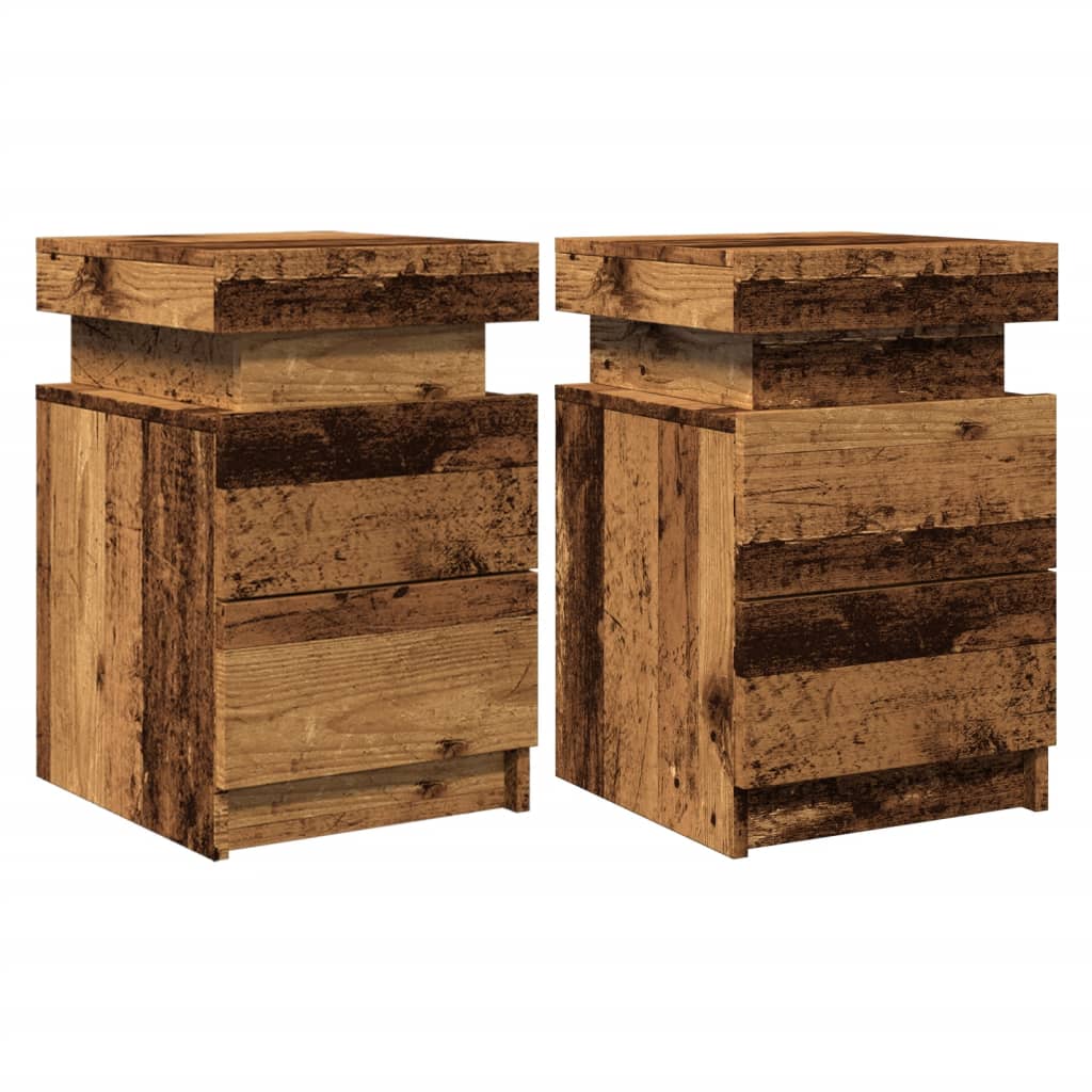 vidaXL Szafki nocne z LED, 2 szt., stare drewno, 35x39x55 cm