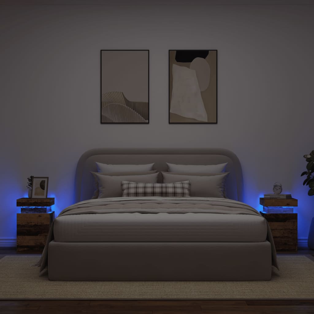 vidaXL Szafki nocne z LED, 2 szt., stare drewno, 35x39x55 cm