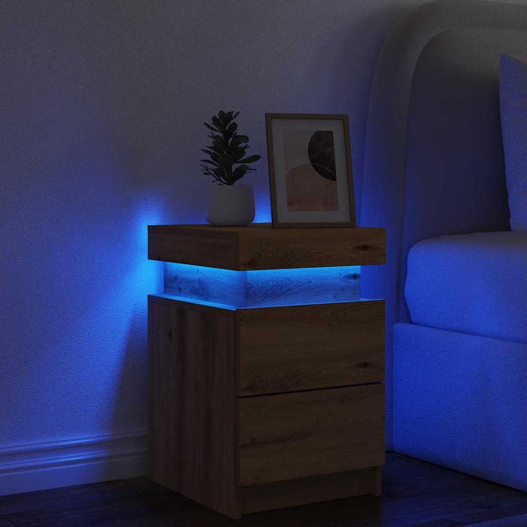 vidaXL Szafka nocna z LED, dąb artisian, 35x39x55 cm