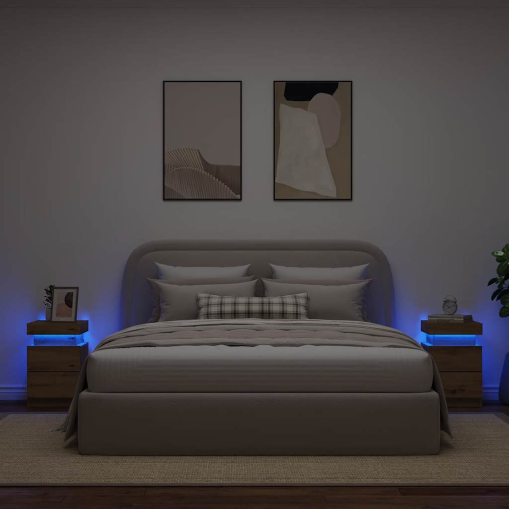 vidaXL Szafki nocne z LED, 2 szt., dąb artisian, 35x39x55 cm
