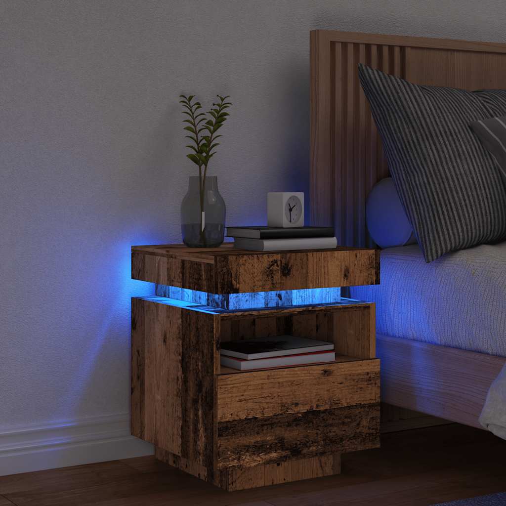 vidaXL Szafka nocna z oświetleniem LED, stare drewno, 40x39x48,5 cm