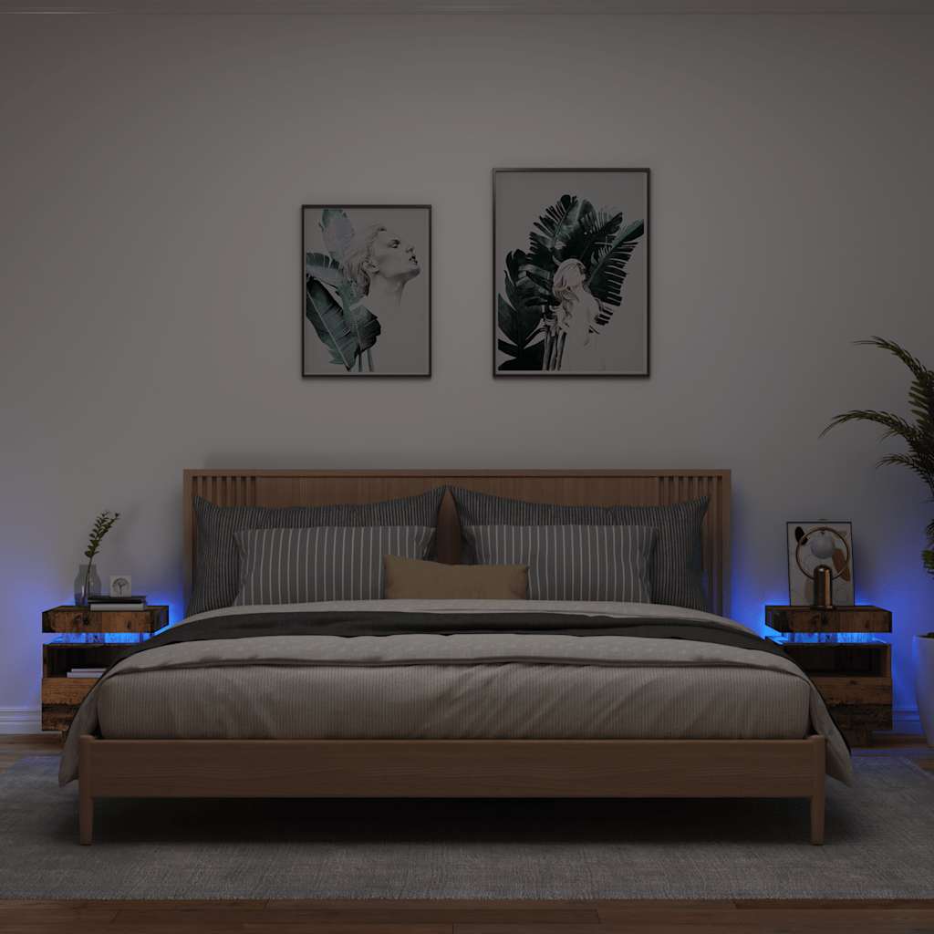 vidaXL Szafki nocne z oświetleniem LED, 2 szt., stare drewno